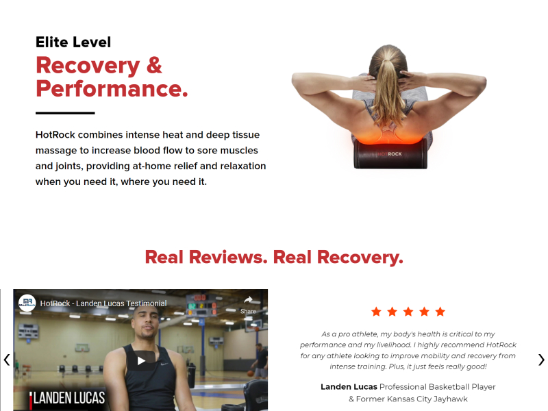 A review slider with text and embedded videos on Medrock.com